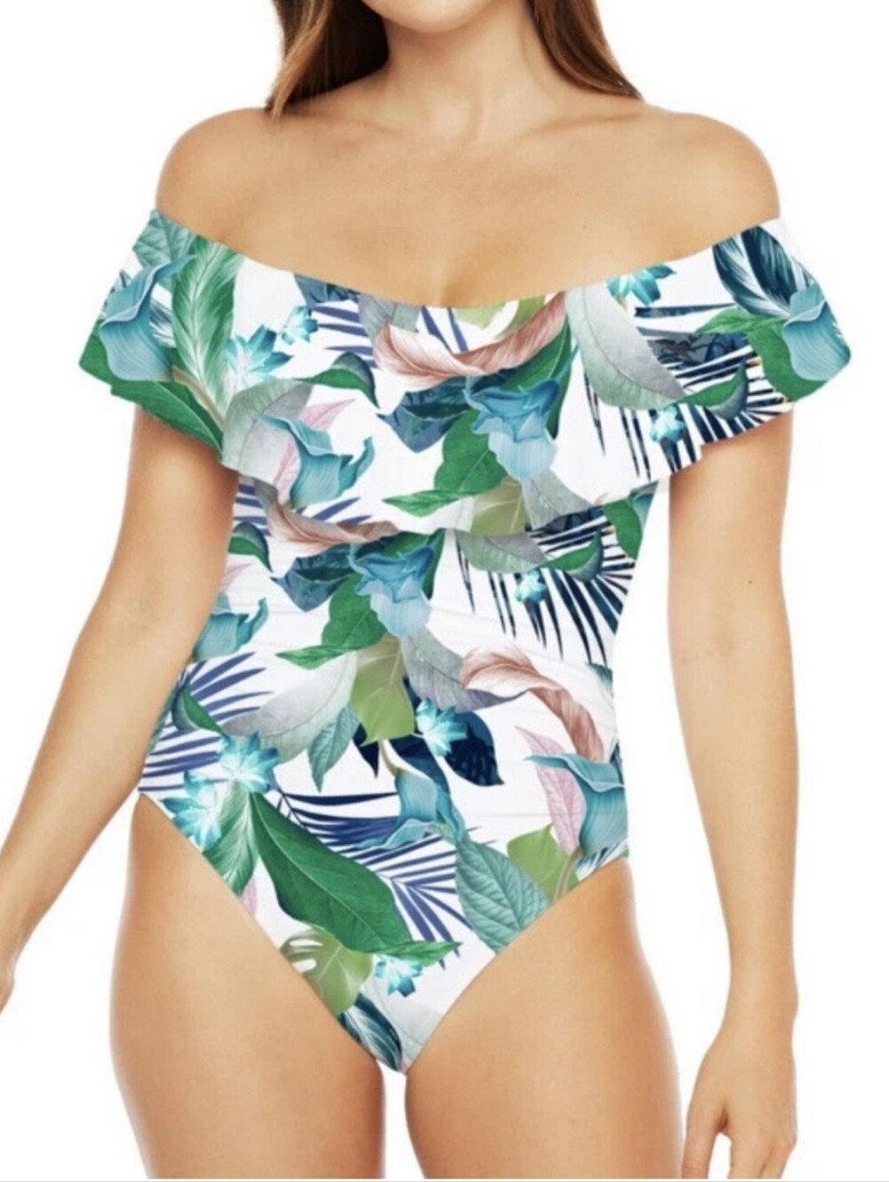 La Blanca 10 In The Moment Off The Shoulder Floral Ruffle One Piece Swimsuit